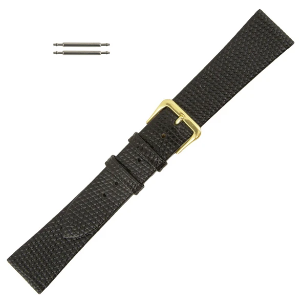 Leather Watch Band 20MM Black Long Lizard Grain