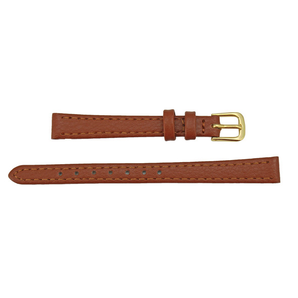 Leather Watch Strap Flat 10mm Light Brown Polished Calf Style 6 3/4 Inch Length