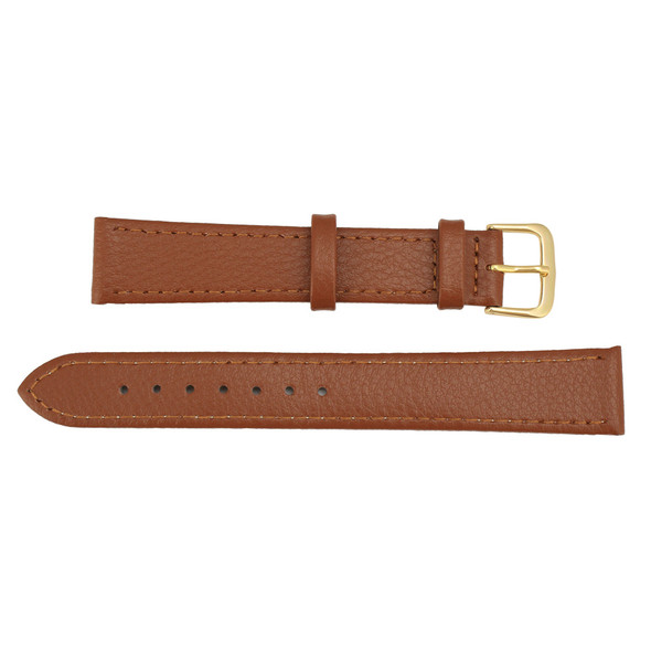 Leather Watch Strap 18mm Flat Light Brown Polished Calf Style 7 1/2 Inch Length