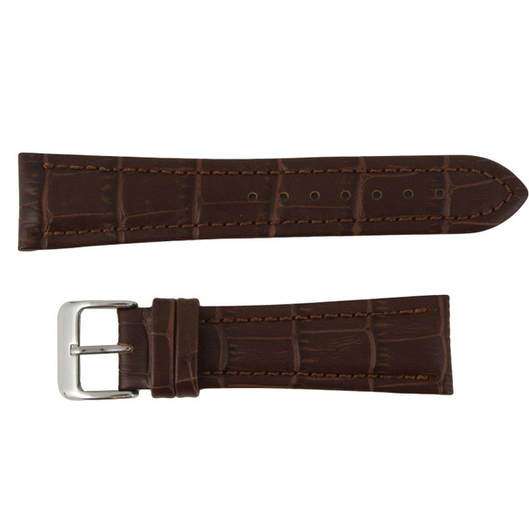 Brown Leather Watch Band 22MM Padded Alligator Grain Stitched