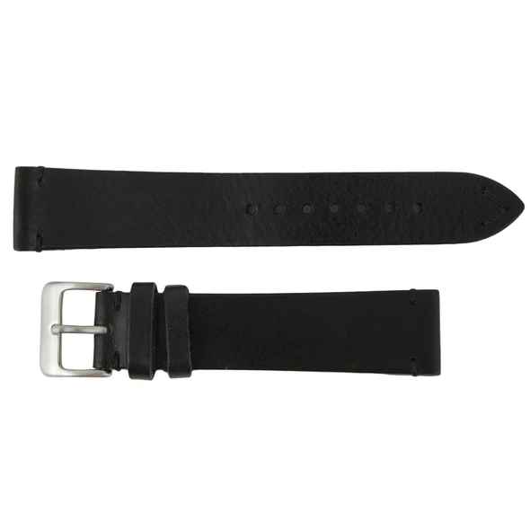 Black Leather Watch Band Vintage Stitched 18MM