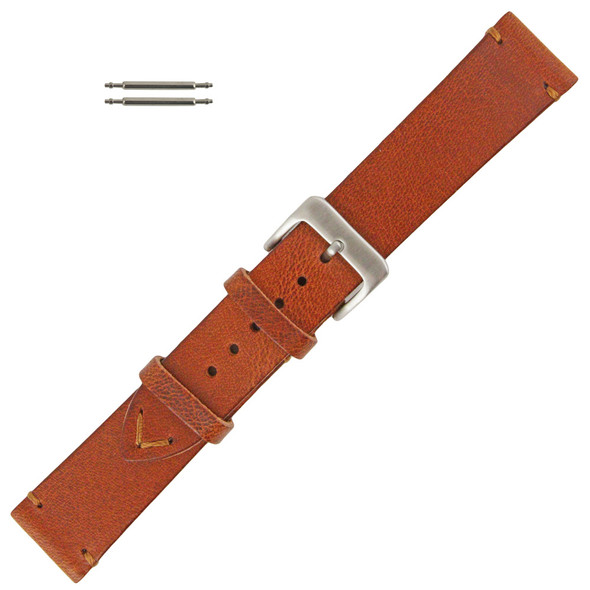 Tan Leather 22mm Watch Band Vintage Stitched 8 Inch Length