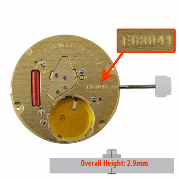 ETA 2 Hand Quartz Watch Movement E63.041-6 Date at 6:00 Overall Height 2.9mm