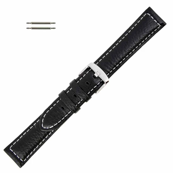 Extra Long Watch Band 24MM Black Leather Buffalo Chrono