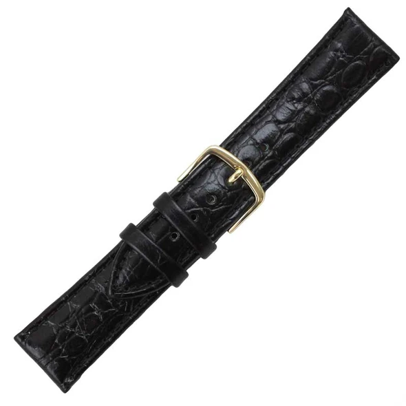 Hadley Roma Croco Grain Padded Stitched Watch Strap Black 18 mm Short
