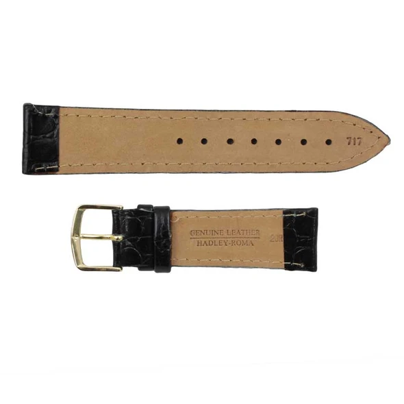 Hadley Roma Croco Grain Padded Stitched Watch Strap Black 18 mm Short