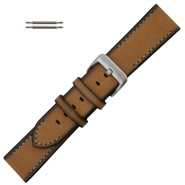 Beige Hand Painted Stitched Leather Watch Band 24MM