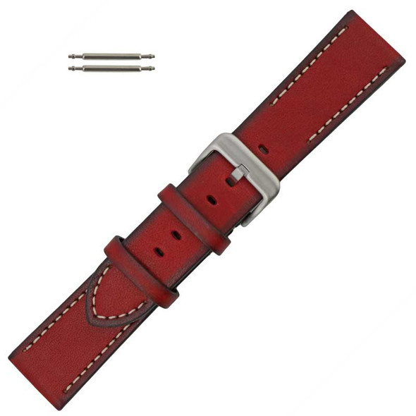 Red Hand Painted Stitched Leather Watch Band 18MM