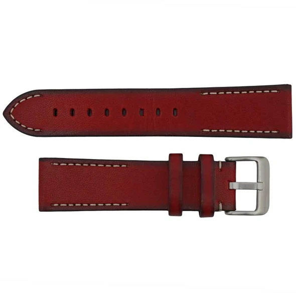 Red Hand Painted Stitched Leather Watch Band 18MM