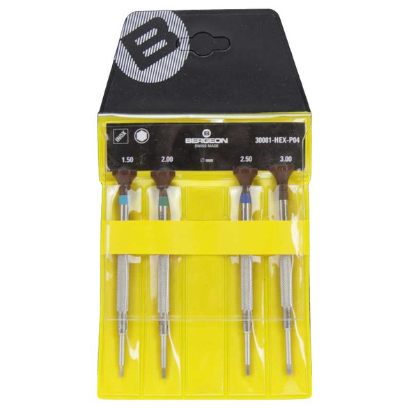 Bergeon 30081 Hex Blade Screwdrivers Set of 4 in Pouch