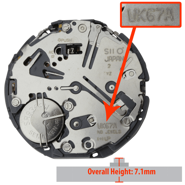 Hattori Japan Quartz Chrono Watch Movement VK67 Date at 4:30 Overall Height 7.1mm