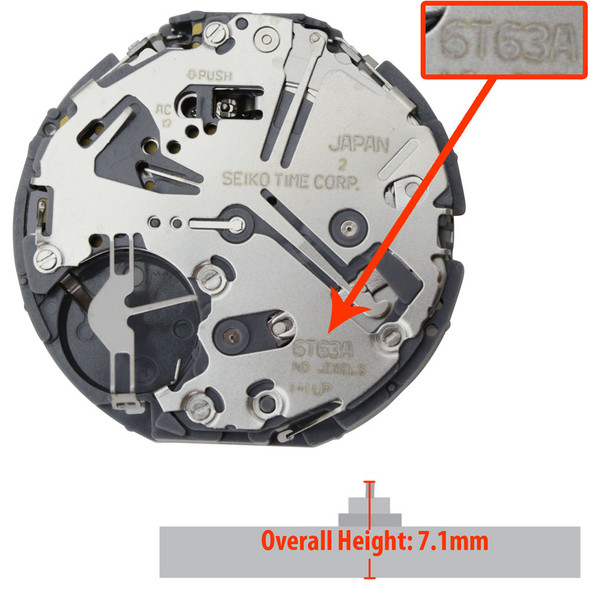 Genuine Seiko 6 Hand Quartz Chronograph Watch Movement 6T63 Height 7.1mm