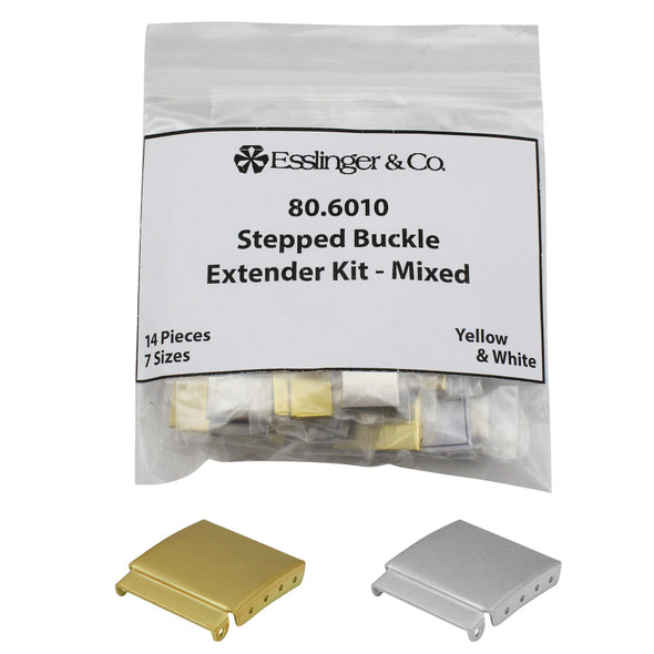 Stepped Buckle Extender Assortment in Silver Nickel Plated and Yellow Gold Plated, 14 Pieces