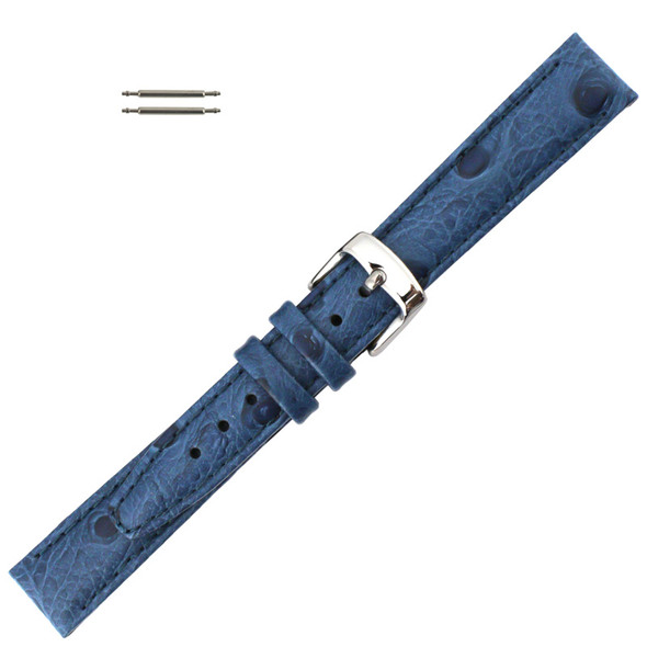 Ostrich Grain 18mm Blue Leather Watch Strap