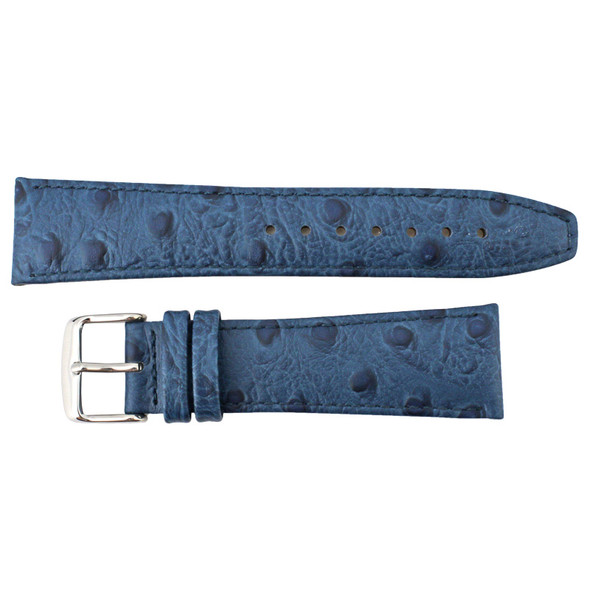 Ostrich Grain 22mm Blue Leather Watch Strap