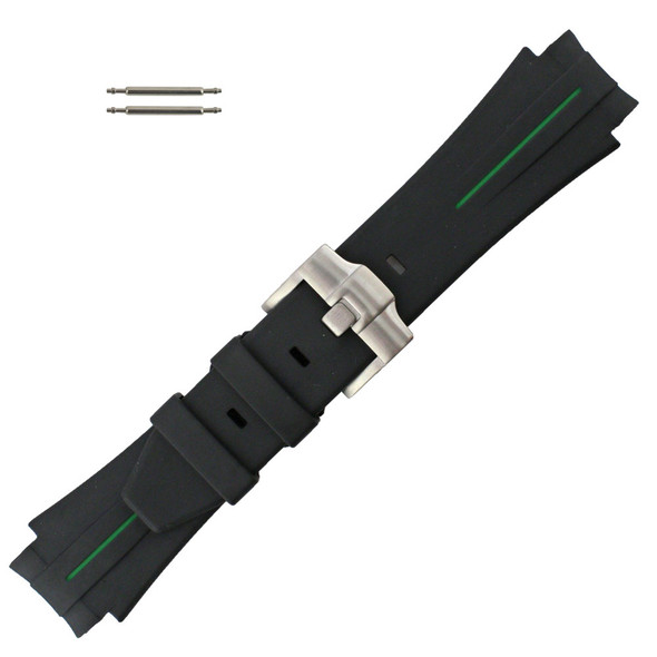 Black with Green Stripe Silicone 20MM Made to Fit Rolex® Curved End Watch Band 7 Inch Length