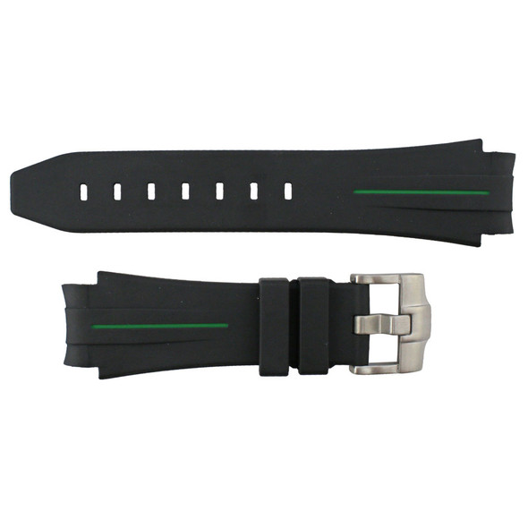 Black with Green Stripe Silicone 20MM Made to Fit Rolex® Curved End Watch Band 7 Inch Length