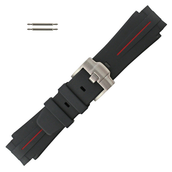 Black with Red Stripe Silicone 20MM Made to Fit Rolex® Curved End Watch Band 7 Inch Length