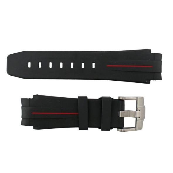 Black with Red Stripe Silicone 20MM Made to Fit Rolex® Curved End Watch Band 7 Inch Length
