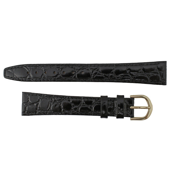 Black Leather Watch Strap 18mm Stitched Flat Croco Grain 6 13/16 Inch Length