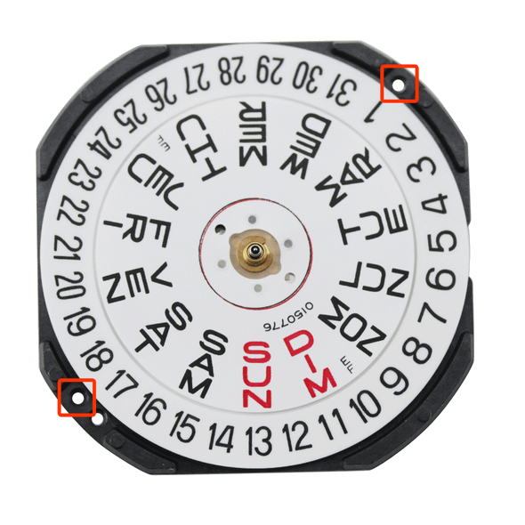 S. Epson Japan 3 Hand Quartz Watch Movement VX43-6 Day And Date Vertical at 6:00 Overall Height 4.5mm