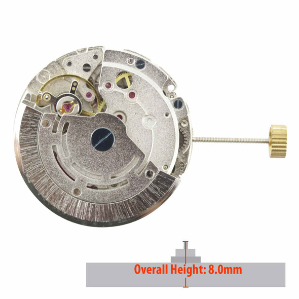 Chinese Automatic Watch Movement 8209-BLK Date at 3:00 24 Hour Disc at 6:00 Overall Height 8.0mm