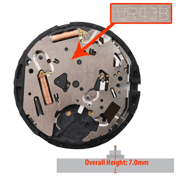 Hattori Japan Quartz Solar Watch Movement VR43 Date At 4:00 Overall Height 7.0mm