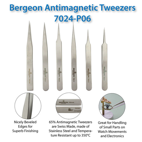 Bergeon 7024 Set of 6 Non Magnetic Tweezers
