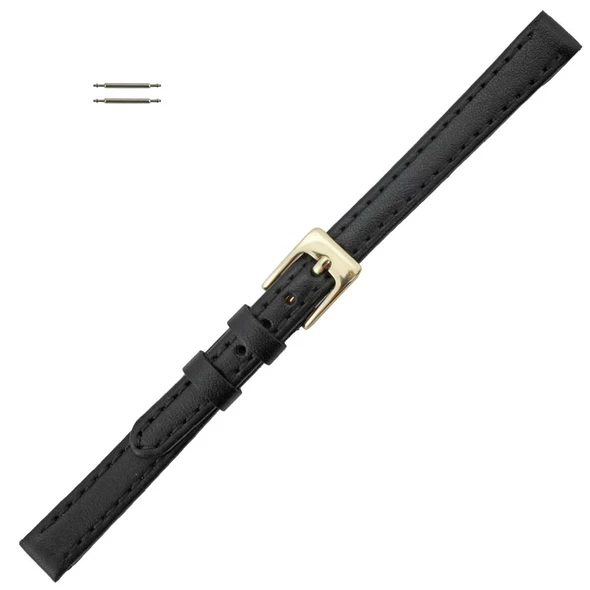 Black Leather Watch Band 8mm Long Flat Classic Calf 7 1/2 Inch Length