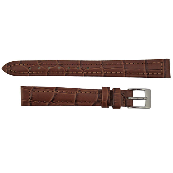 12mm Leather Watch Band Brown Stitched Alligator Grain 6 7/8 Inch Length