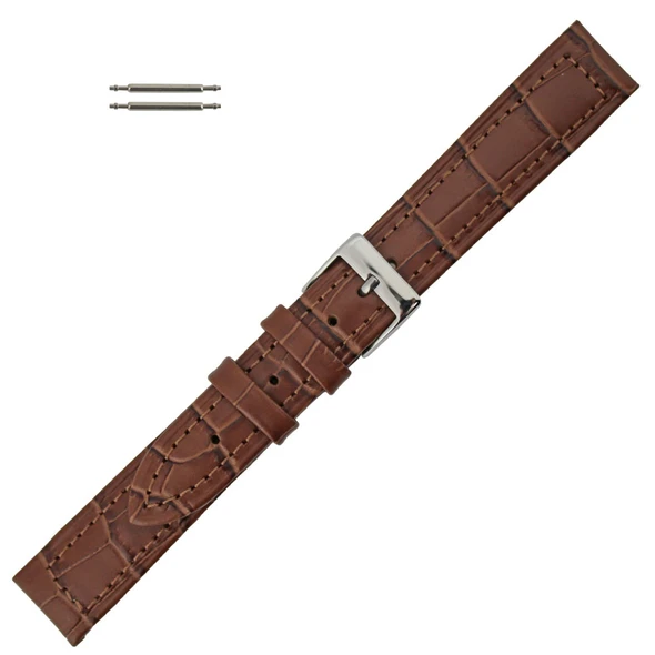 16mm Leather Watch Band Brown Stitched Alligator Grain 7 7/16 Inch Length