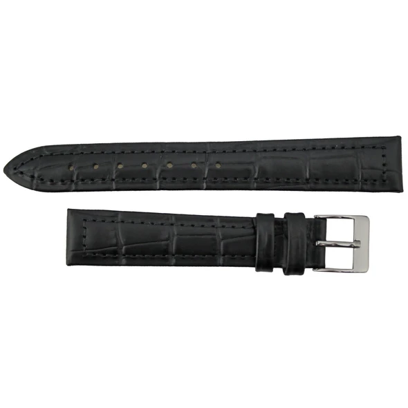14mm Leather Watch Band Black Stitched Alligator Grain 6 7/8 Inch Length
