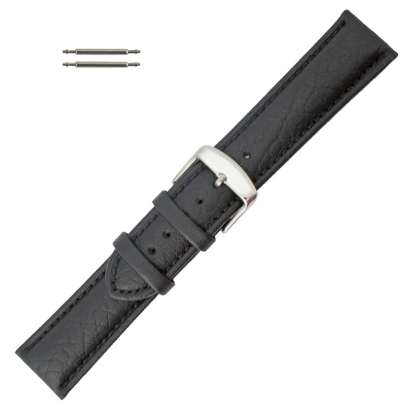 Hadley Roma Black 24mm Shrunken Grain Leather Watch Strap 7 7/8 Inch Length