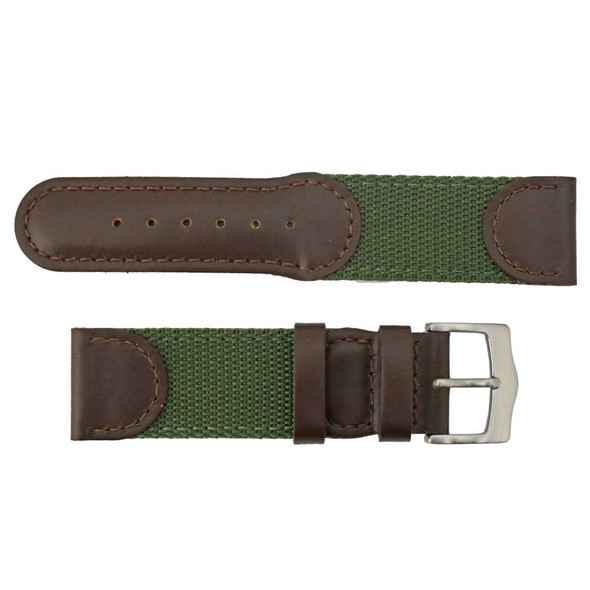 Watch Band 22mm Brown Leather Green Accented Swiss Army® Style Band 7 1/2 Inch Length