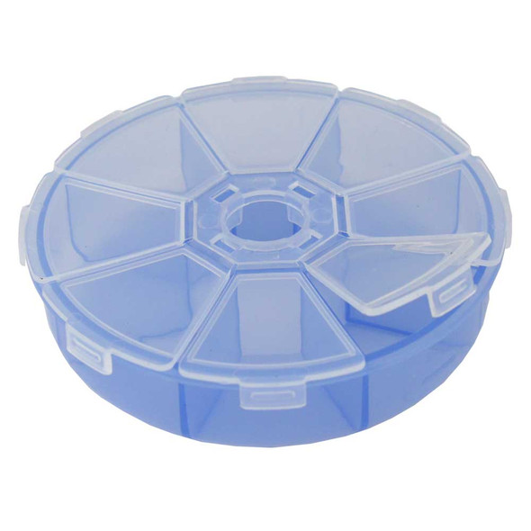 8 Compartment Round Plastic Storage Box with Snap Closure