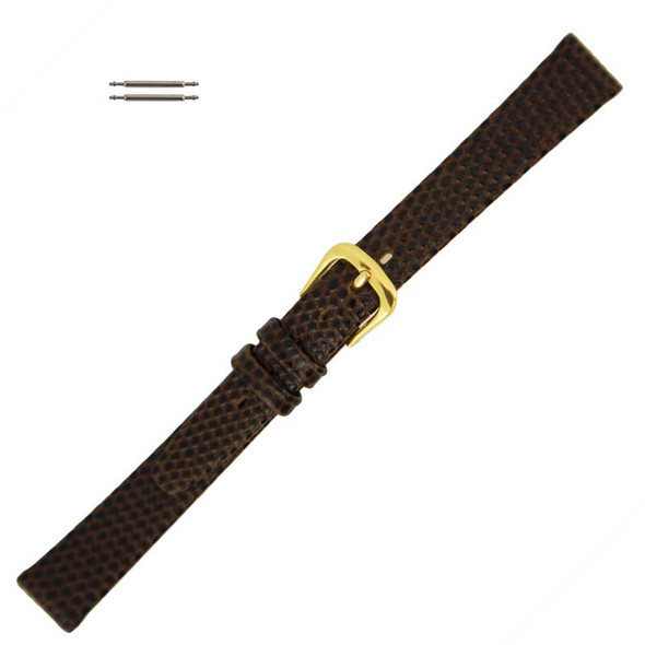 12mm Watch Band Brown Long Leather Lizard Grain 7 3/8 Inch Length