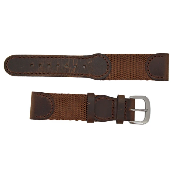 Hadley Roma 19mm Brown Nylon and Brown Leather Accented Swiss Army® Style Band 7 5/8 Inch Length