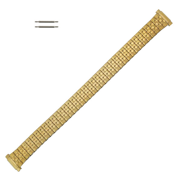 Hadley Roma 6 to 8 Inch Length Expansion Metal Yellow Gold Tone Watch Band with Expandable Ends 10 to 14mm