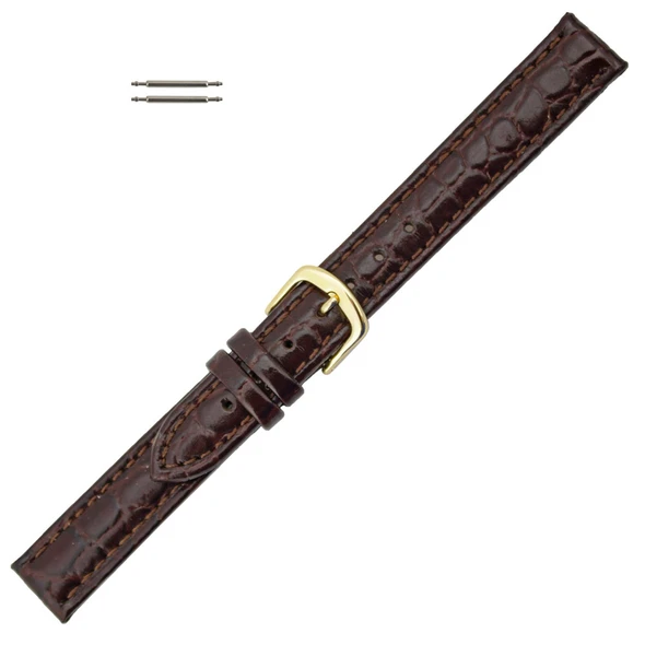 Hadley Roma Brown 13mm Croco Grain Padded Stitched Watch Strap 6 1/2 Inch Length