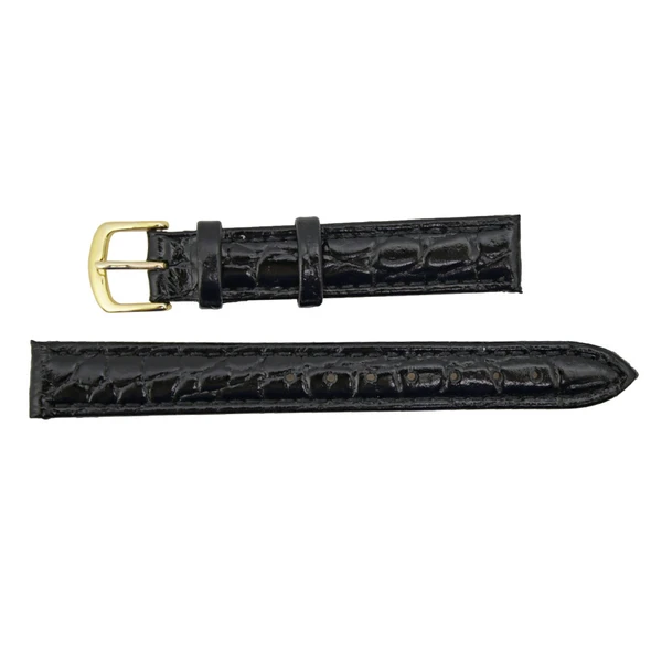 Hadley Roma Black 11 mm Croco Grain Padded Stitched Watch Strap 6 5/8 Inch Length