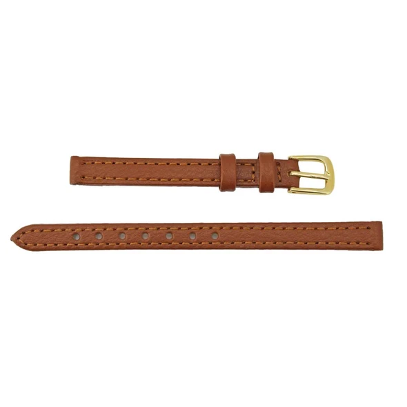 Leather Watch Strap 8mm Light Brown Polished Calf Flat Style 6 5/8 Inch Length