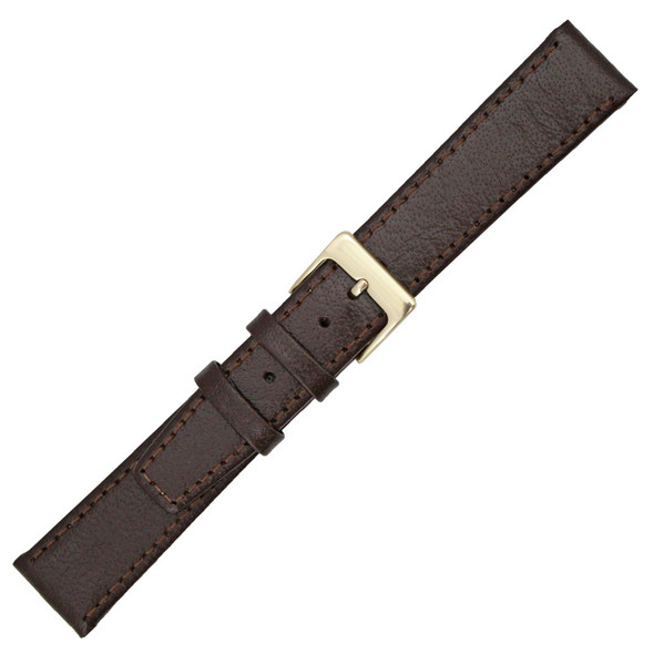 18mm Buffalo Grain Brown Open End Clip On Leather Watch Band 7 3/8 Inch Length