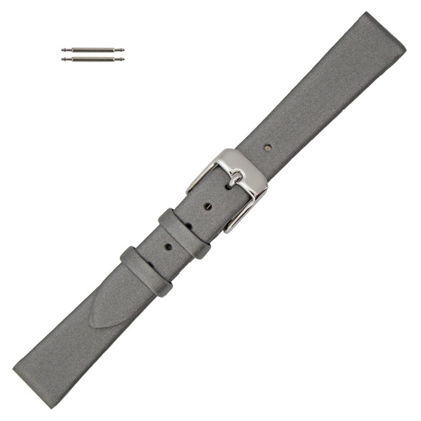 Hadley Roma 14mm Silver Grey Leather Watch Band Satin Finish Calf 6 5/8 Inch Length