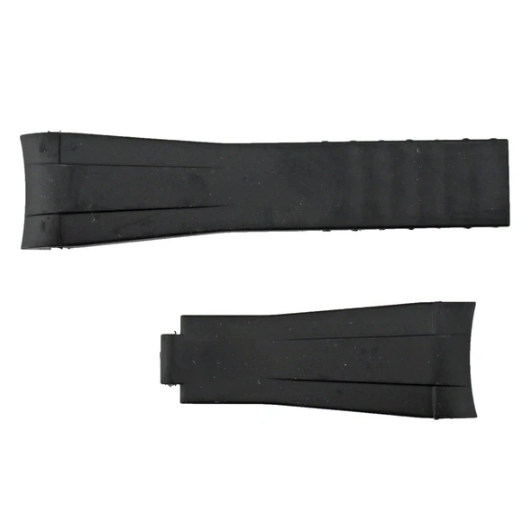 Made To Fit Rolex® Professional Sports Model Curved Ends 20mm Black Rubber Watch Band NO CLASP 5 1/2 Inch Length