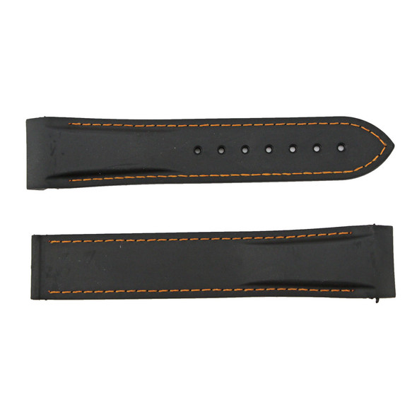Made To Fit Omega® Speedmaster 20mm Black with Orange Stitching Curved Ends Rubber Watch Band NO CLASP 7 1/2 Inch Length