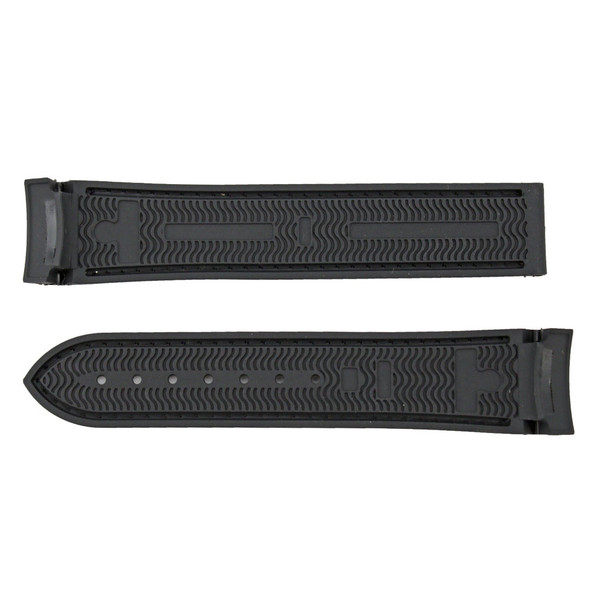 Made To Fit Omega® Speedmaster 22mm Black with Black Stitching Curved Ends Rubber Watch Band NO CLASP 7 1/2 Inch Length