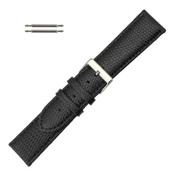 22mm Watch Band Black Lizard Grain Leather 7 1/2 Inch Length