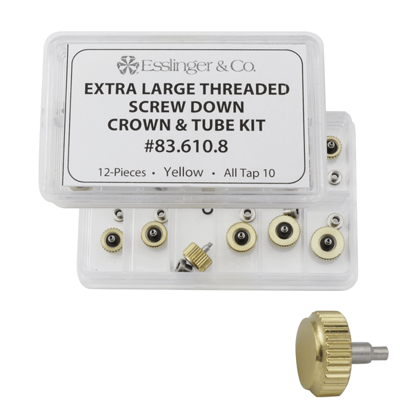 Extra Large Gold Threaded Screw Down Crown and Tube Kit 12 Sets