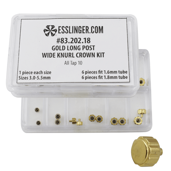 Waterproof Long Post Wide Knurl Quartz Watch Crown Assortment Gold To Fit 1.6mm And 1.8mm Case Tubes