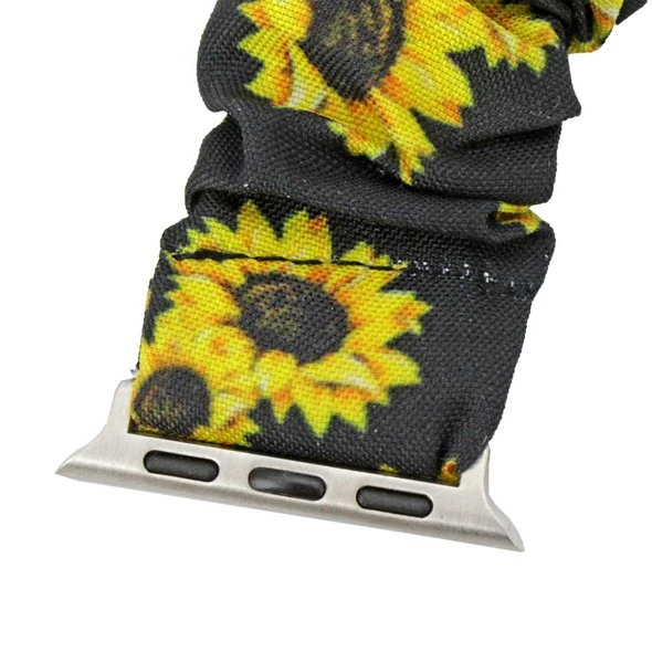 Sunflower Print Elastic Scrunchie Style Watch Band Made to Fit 38mm Apple® Watch
